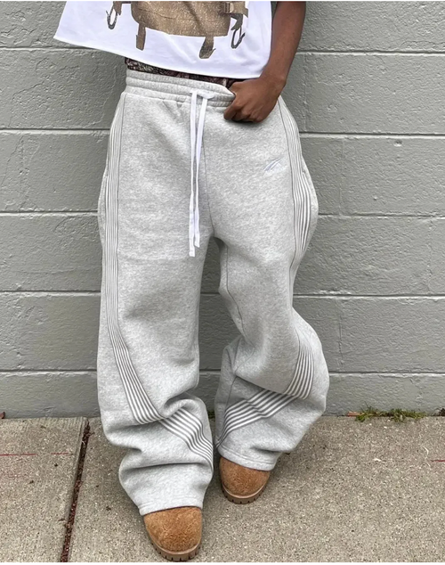 Embroidered Gray Casual Pants Camo